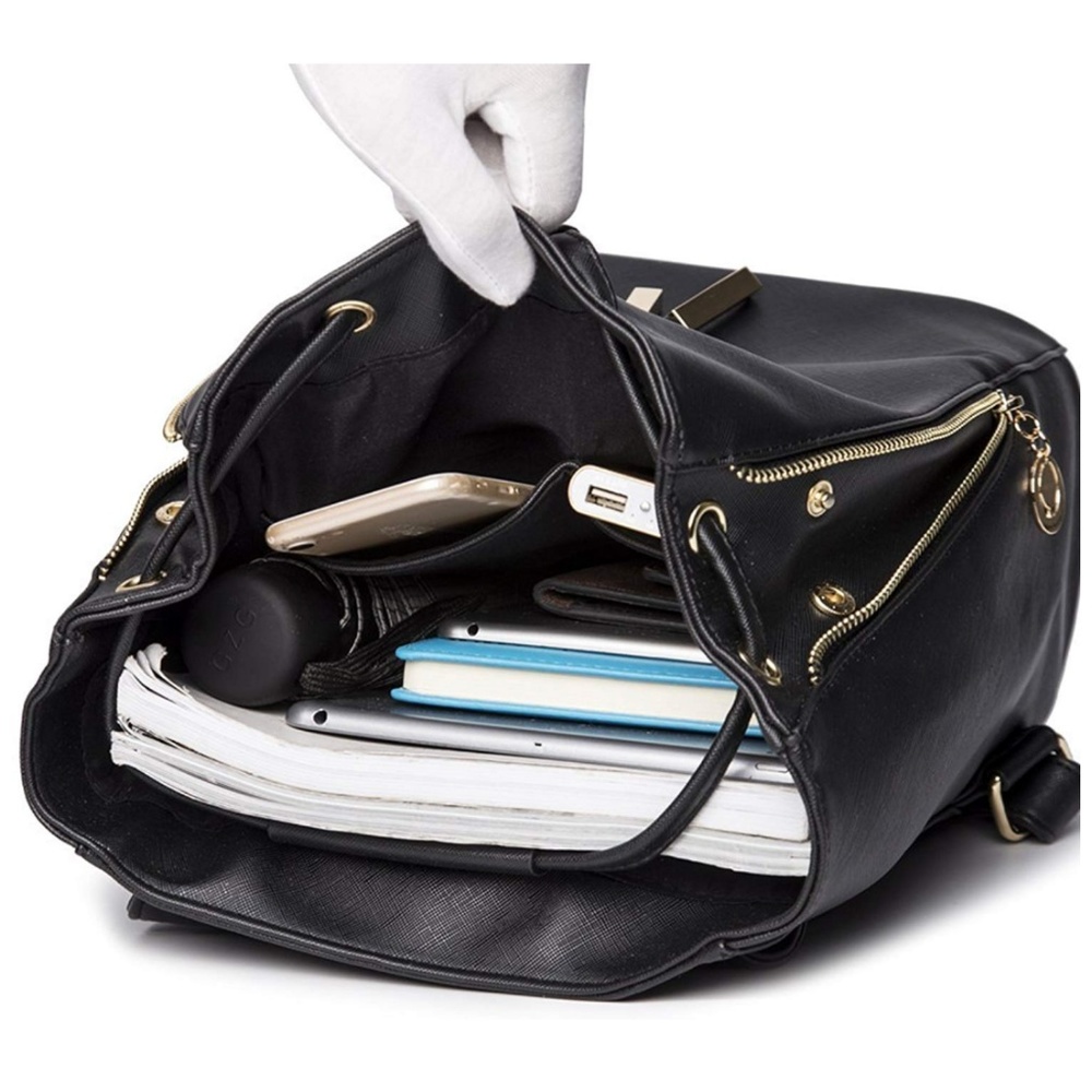 Black Leather Mini Backpack - Picture 3 of 6